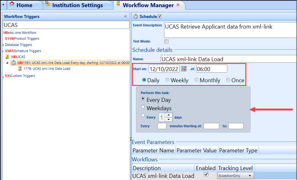 screenshot from ebs shape of the workflow manager with the UCAS workflow shown